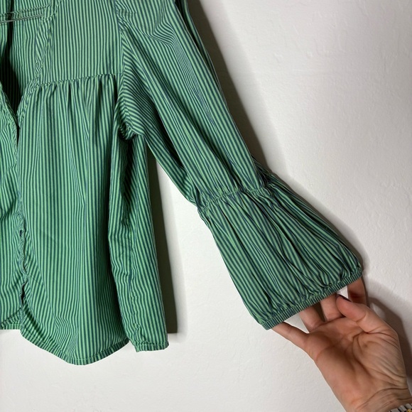 Nation LTD Geneva Blouse Havana Green Poplin Puff Sleeve Button Down Size Small - Picture 6 of 10